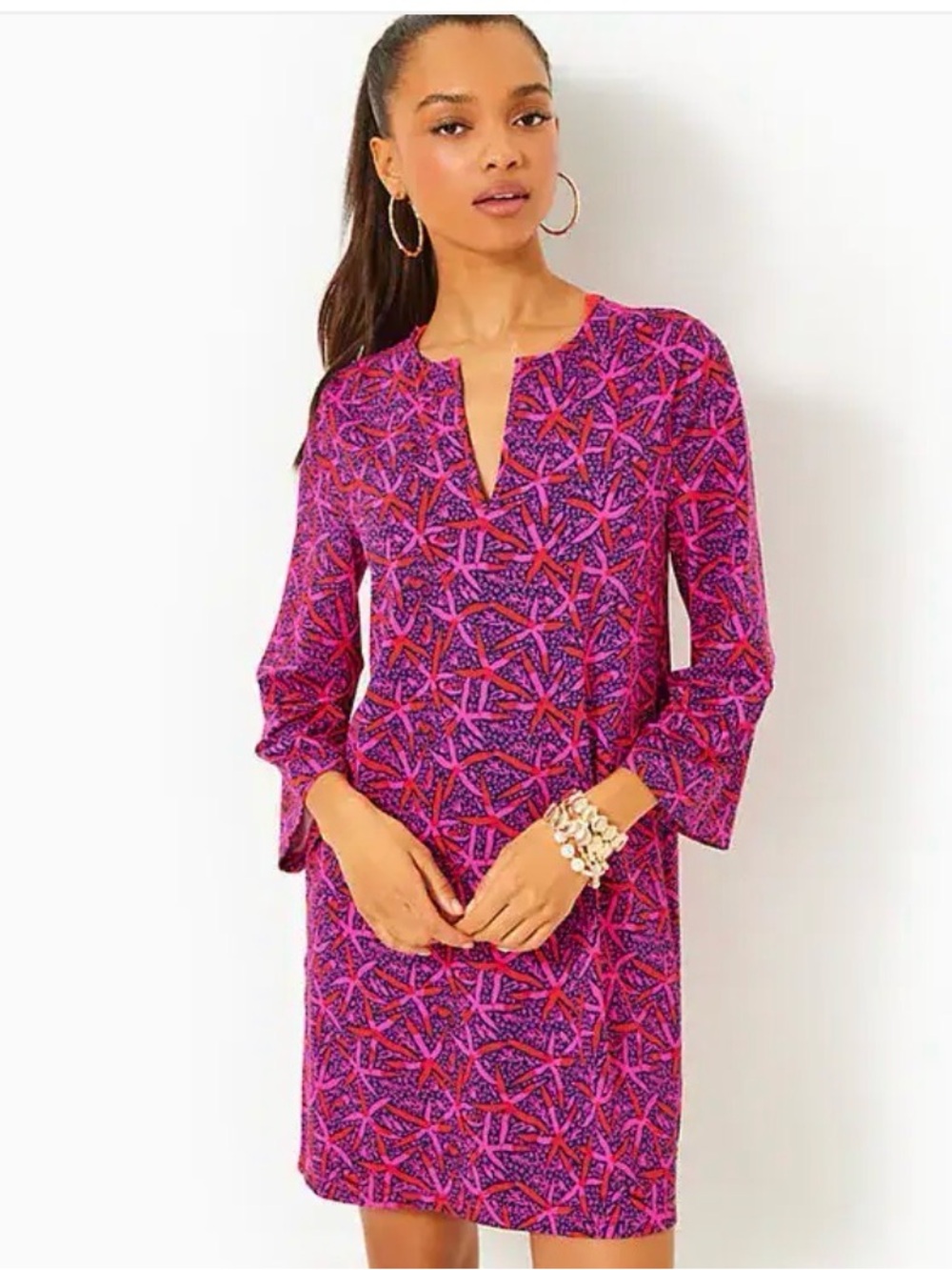 EUC Lilly Pulitzer Johanna Long Sleeve CoverUp Passion Fruit Pink Star Searching